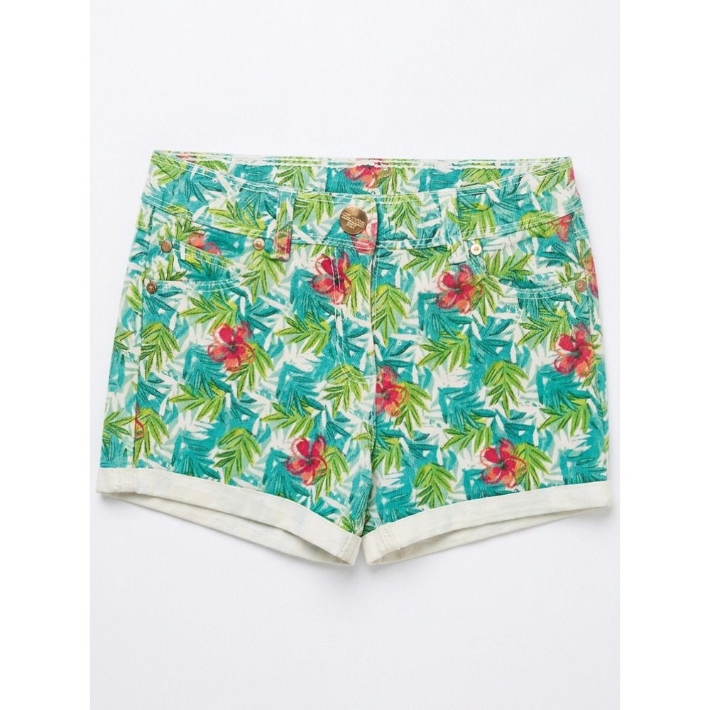 Size 5 Orchestra Shorts Green Tropical Floral Hibiscus Palm Leaf Cuffed Casual